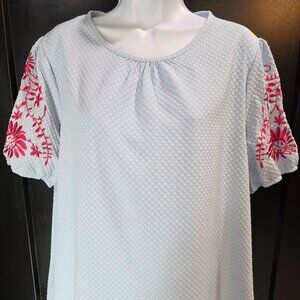 Baby Blue & Magenta Blouse Sz XL